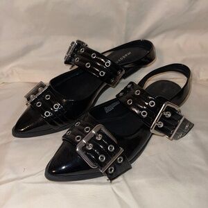 Madden Girl Black Flats with Silver Buckles Size 9